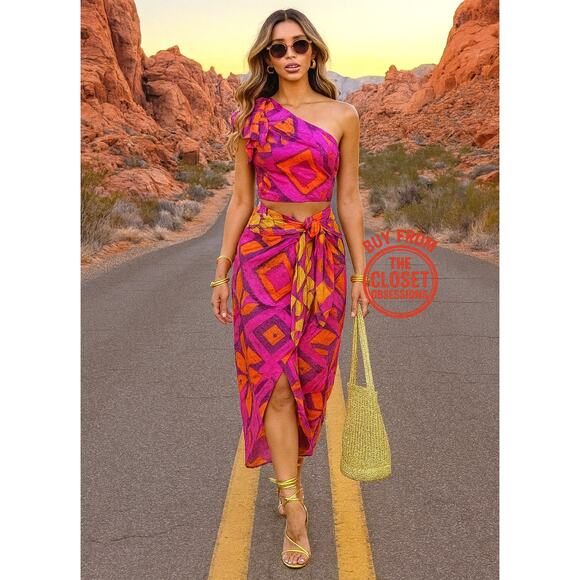 ZARA Co-Ord Set Printed Crop Top and Midi Skirt NWT - Picture 3 of 14